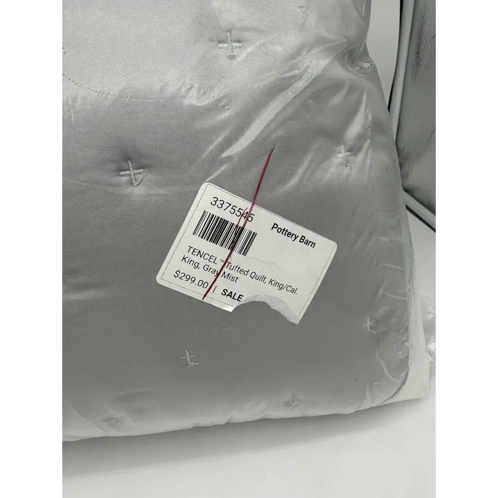 Pottery Barn Tencel Lyocell Tufted KING Quilt ~ Gray Mist